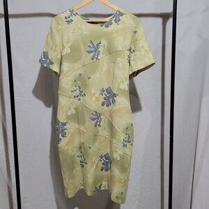 Braemar dress vintage short sleeved flax blend green blue white flowers 1990s